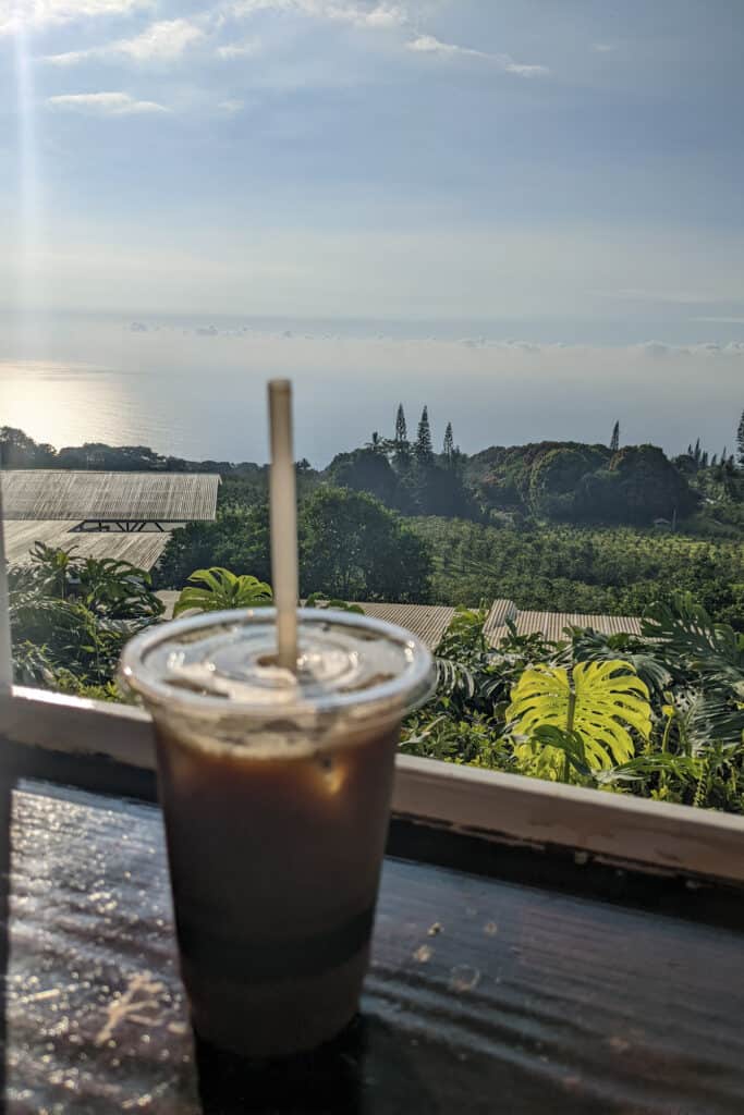 Heavenly Hawaiian Coffee Company View with Iced Coffee on Table