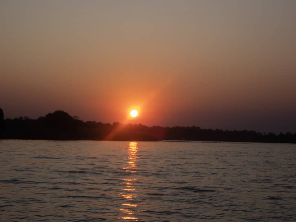 A bright red sunset on the Zambezi River